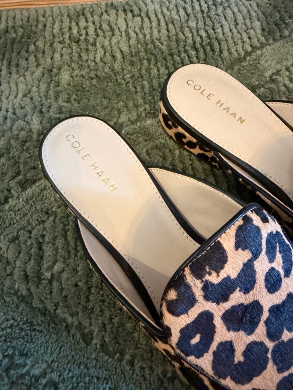 Cole Haan Leopard Print Pointed Mule - Black and Tan - Picture 2 of 5